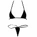 FEESHOW Women's Halter-Neck Mini Bikini Swimsuit Sheer Top Bra with Micro Thong G-String Set Black One Size