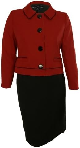 Evan Picone Women's Brighton Collared Trimmed Skirt Suit (6P, Crimson/Black)
