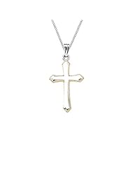 Sterling Silver "Two-Tone" Embossed Cross Pendant Necklace with Hand Engraved Edge, 18"