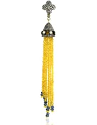 18kt Gold Diamond Pave Gemstone Beads Tassel Pendant Silver Womens Gift Jewelry