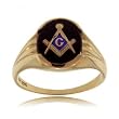 Onyx Freemason Ring w Compass and Square in Yellow Gold