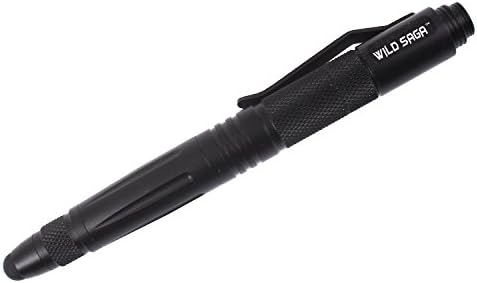 Wild Saga Aerospace Aluminum Tactical Pen Multifunctional Survival 4 in 1 Tool with Touch Screen Stylus Glass Breaker &amp; Knife (Black)