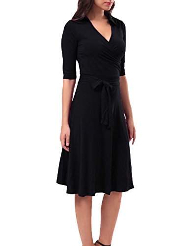 Zattcas Womens V Neck 3/4 Sleeve Faux Wrap Casual Cocktail Dress