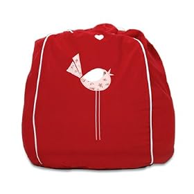 Cocoon Couture Early Bird Kids Bean Bag Cover, Pink Rosebud on Red - 100% washable pinwale cotton