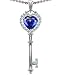 Candygem 925 Sterling Silver 1.5inch Key to My Heart Love Key Pendant with Created Sapphire By Venezia Designs, Free 18 Inch Silver Chain, Free Gift Box.