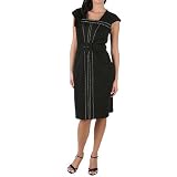 JAX Belted Cap Sleeve Ponti Dress with Stitching