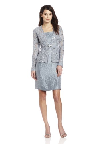 Jessica Howard Women's Petite 2 Piece 3/4 Sleeve Lace Jacket Dress, Blue, 12P