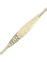 14K Yellow Gold "Feliz Quince Anos" Bracelet With Bismark Chain