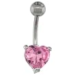 High Quality 316L Stainless Steel Belly Button Ring w/ 8mm Pink Heart-shaped CZ Stone (Navel Piercing Body Jewelry)