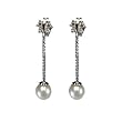 Dainty Sweet Butterfly Dangling Pearl Platinum Overlay CAREFREE Sterling Silver Earrings, White