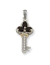 Antique Sterling Silver & 14K Gold Smokey Quartz Key Pendant