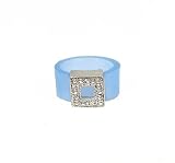 Ring - R60 - Silicone Ring with Square Shape Crystal Charm - Size 7 (18mm) ~ Blue