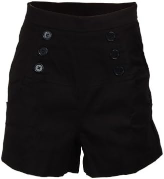 Black Satin Pinup 50s Sailor Nautical Highwaisted Women's Shorts Rockabilly Hotpants - Medium