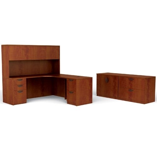 Offices To Go OTGLAYOUTSADCL L-Shaped Management Desk, Credenza, Return, Hutch, Storage Cabinet, Lateral File, Pedestal Files, American Dark Cherry