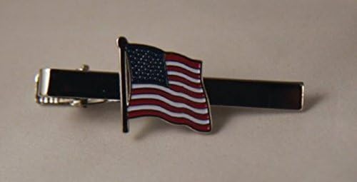 AMERICAN USA US UNITED STATES FLAG POLICE SECURITY DETECTIVE OFFICER GUARD DRESS DUTY UNIFORM SHIRT TIE CLIP BAR SILVER NICKEL FINISH