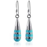 Cute Turquoise Sterling Silver Fish Hook 1.5 X 0.25 Dangle Earrings