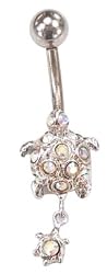 Baby Turtle Crystal Crystals Belly Ring Curved Barbell