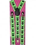 Outer Rebel Fashion Suspenders- Neon Green with Skull & Crossbones