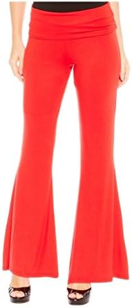 Fuboer Women's High Waist Slinky Palazzo Regular and Plus Sizes Pants 10 M US Red
