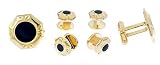 Gold plated and enamel cufflinks and shirt stud set with presentation box