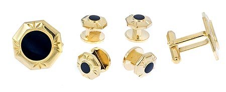 Gold plated and enamel cufflinks and shirt stud set with presentation box