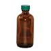 Vestil BTL-UVN-G-4-CS Narrow-Mouth Round UV Glass Bottle with Green Cap, 2" Diameter x 4" Height, 4 oz Capacity, Amber (Pack of 6)