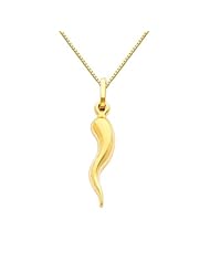 14K Yellow Gold Medium Cornicello Italian Horn Charm Pendant with Yellow Gold 0.65mm Box Link Chain Necklace with Spring Ring Clasp - Pendant Necklace Combination (Different Chain Lengths Available)