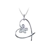 14K White Gold 0.06 ct. Diamond Heart with Butterfly Fashion Necklace -16''