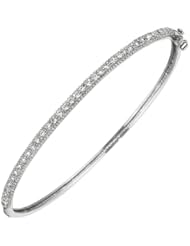Silver Rhodium Plated Polish 7.50" 2.4mm Clear Micropave Cubic Zirconia Round Bangle With Side Clasp