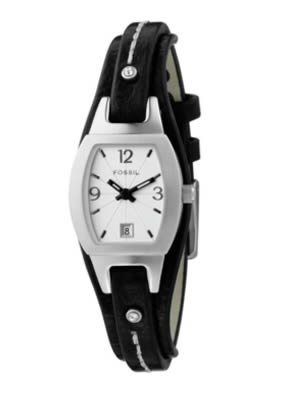 Best Price Fossil Women's JR9759 Skinny Black Leather Strap White Analog Dial Watch
