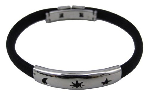 Sun, Moon And Star Stainless Steel & Rubber Bracelet