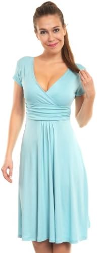 Glamour Empire Women's Short Sleeves Summer Jersey Pleated Circle Dress 108 (US 10/12, Light Blue)