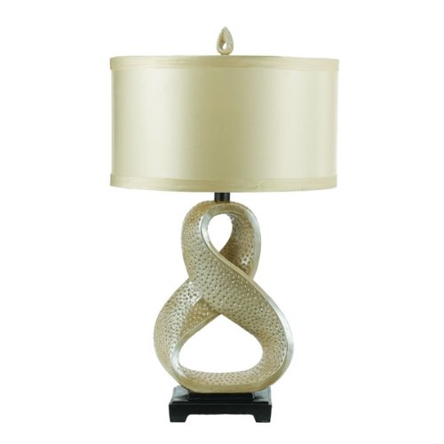 AF Lighting 7960-TL Horizon Blanca Light 150W 3-Way Edison Base Table Lamp, Pearl with Touch Of Antique Silver On Black Base, Cream Hard Back Oval Shade