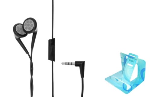 Blackberry Brand OEM Stereo Handsfree Headphones Headset Wired Earphones with Microphone for Verizon Blackberry Storm 9530 / Storm-2 9550 (II / 2) (Comes with FREE Universal Phone Stand)
