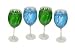 ArtisanStreet's Flame Wine Goblets. Set of 4. Features Flame Colors in Shades of Blue  Green. One of a Kind, Signed by Artisan