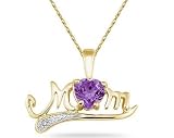 Amethyst and Diamond MOM Pendant in Yellow Gold