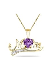 Amethyst and Diamond MOM Pendant in Yellow Gold