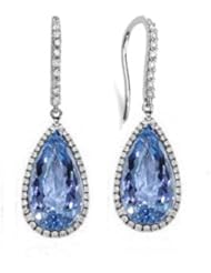 7.11ct Blue Topaz & Vs Diamond Dangling Earrings 14k Gold