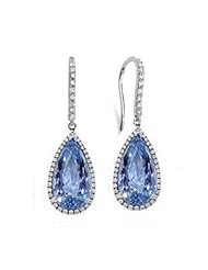 7.11ct Blue Topaz & Diamond Dangling Earrings 14k Gold