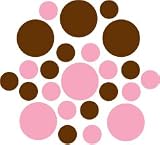 Set of 30 - Chocolate Brown / Soft Pink Circles Polka Dots Vinyl Wall Graphic Decals Stickers