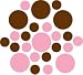 Set of 30 - Chocolate Brown / Pink Circles Polka Dots Vinyl Wall Graphic Decals Stickers