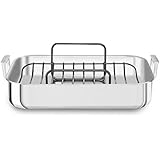 KitchenAid KitchenAid KC1T16RP 16" Tri-Ply Stainless Steel Roaster with Rack - Brushed Exterior and Polished Interior, Brushed Steel
