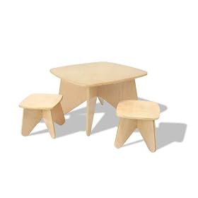Eco-friendly Kid's Project Table Set with 2 Stools in Natural Finish by Ecotots