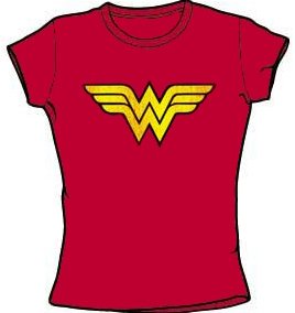  WONDER WOMAN LOGO Juniors Size Fitted Girly Red T-shirt Tee Shirt