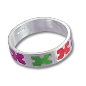 Autism Awareness Sterling Silver Enamel Puzzle Piece Ring Size 7