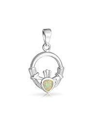 Bling Jewelry October Birthstone Claddagh Heart Opal Sterling Silver Pendant