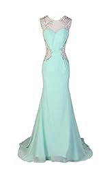 Mermaid Chiffon Backless Beaded Crystal Sleeveless Prom Dress  with a Brush/Sweep Train 