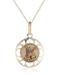 14k Yellow Gold Saint Michael and Hearts Picture Medal Necklace, 18"