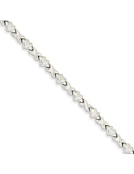14k White Gold 7in Polished Heart & X Bracelet. Metal Wt- 3.86g