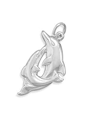 Genuine Elegante (TM) .925 Sterling Silver Playful Dolphins Charm. 100% Satisfaction Guaranteed.